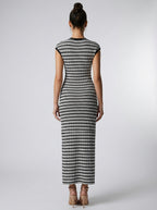Odile Striped Round Neck Cap Sleeve Bodycon Maxi Dress in Black