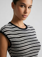 Odile Striped Round Neck Cap Sleeve Bodycon Maxi Dress in Black