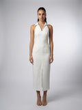 Capucine Collared Halter Neck Wedding Guest Midi Dress in Cream