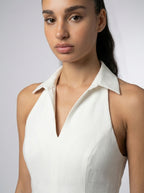 Capucine Collared Halter Neck Wedding Guest Midi Dress in Cream