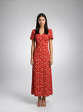Liora Floral V Neck Short Sleeve Maxi Dress in Red