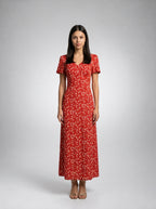 Liora Floral V Neck Short Sleeve Maxi Dress in Red