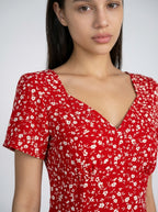 Liora Floral V Neck Short Sleeve Maxi Dress in Red
