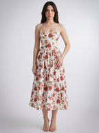 Camille Floral Scoop Neck Spaghetti Strap Midi Dress in Cream