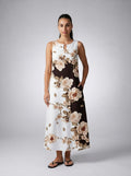 Xanthe Floral Round Neck Sleeveless Maxi Dress in Cream