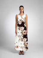 Xanthe Floral Round Neck Sleeveless Maxi Dress in Cream