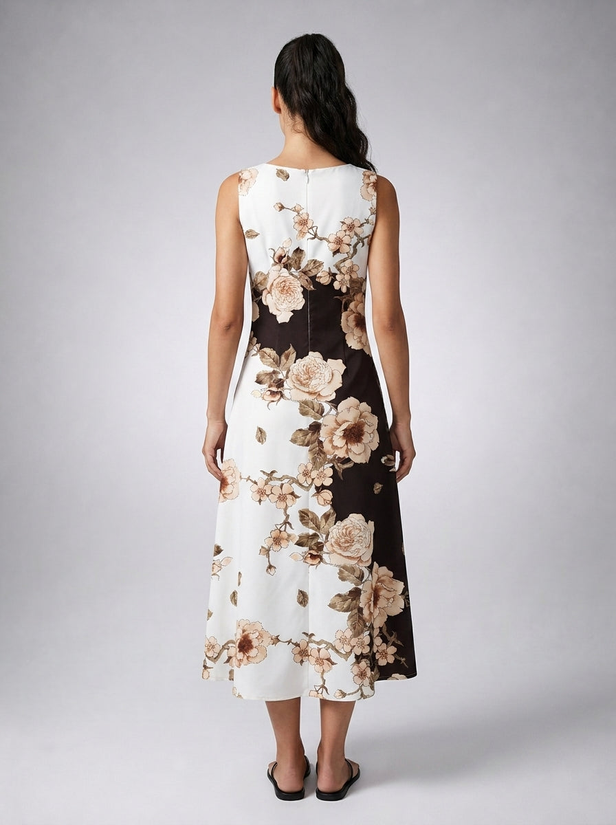 Xanthe Floral Round Neck Sleeveless Maxi Dress in Cream