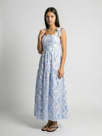 Ophelia Floral Square Neck Tiered Maxi Dress in White