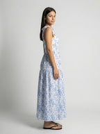 Ophelia Floral Square Neck Tiered Maxi Dress in White