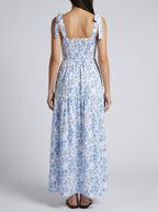 Ophelia Floral Square Neck Tiered Maxi Dress in White
