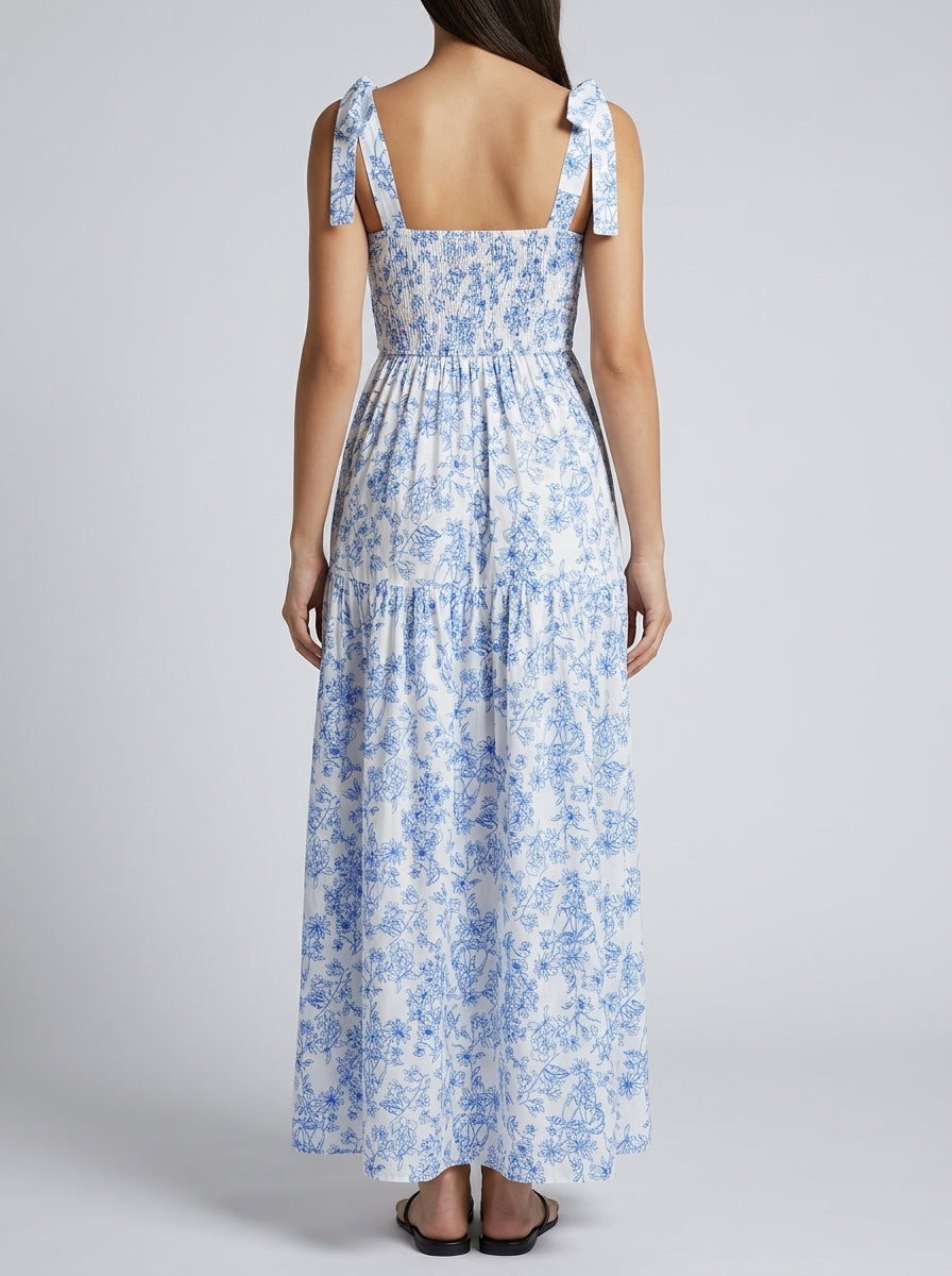 Ophelia Floral Square Neck Tiered Maxi Dress in White