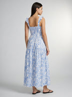 Ophelia Floral Square Neck Tiered Maxi Dress in White