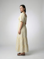 Talia Floral Sweetheart Flutter Sleeve Tiered Maxi Dress in Yellow