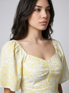Talia Floral Sweetheart Flutter Sleeve Tiered Maxi Dress in Yellow