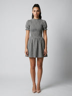 Colette Gingham Mock Neck Puff Sleeve Mini Dress in Black