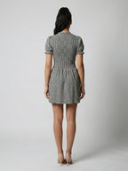 Colette Gingham Mock Neck Puff Sleeve Mini Dress in Black