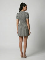 Colette Gingham Mock Neck Puff Sleeve Mini Dress in Black