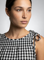 Fabienne Gingham Round Neck Sleeveless A Line Midi Dress in Black