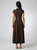 Marceline Mock Neck Short Sleeve Maxi Dress in Brown