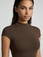 Marceline Mock Neck Short Sleeve Maxi Dress in Brown