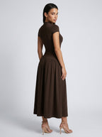 Marceline Mock Neck Short Sleeve Maxi Dress in Brown