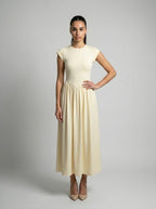 Sylvie Round Neck Cap Sleeve Maxi Dress in Cream