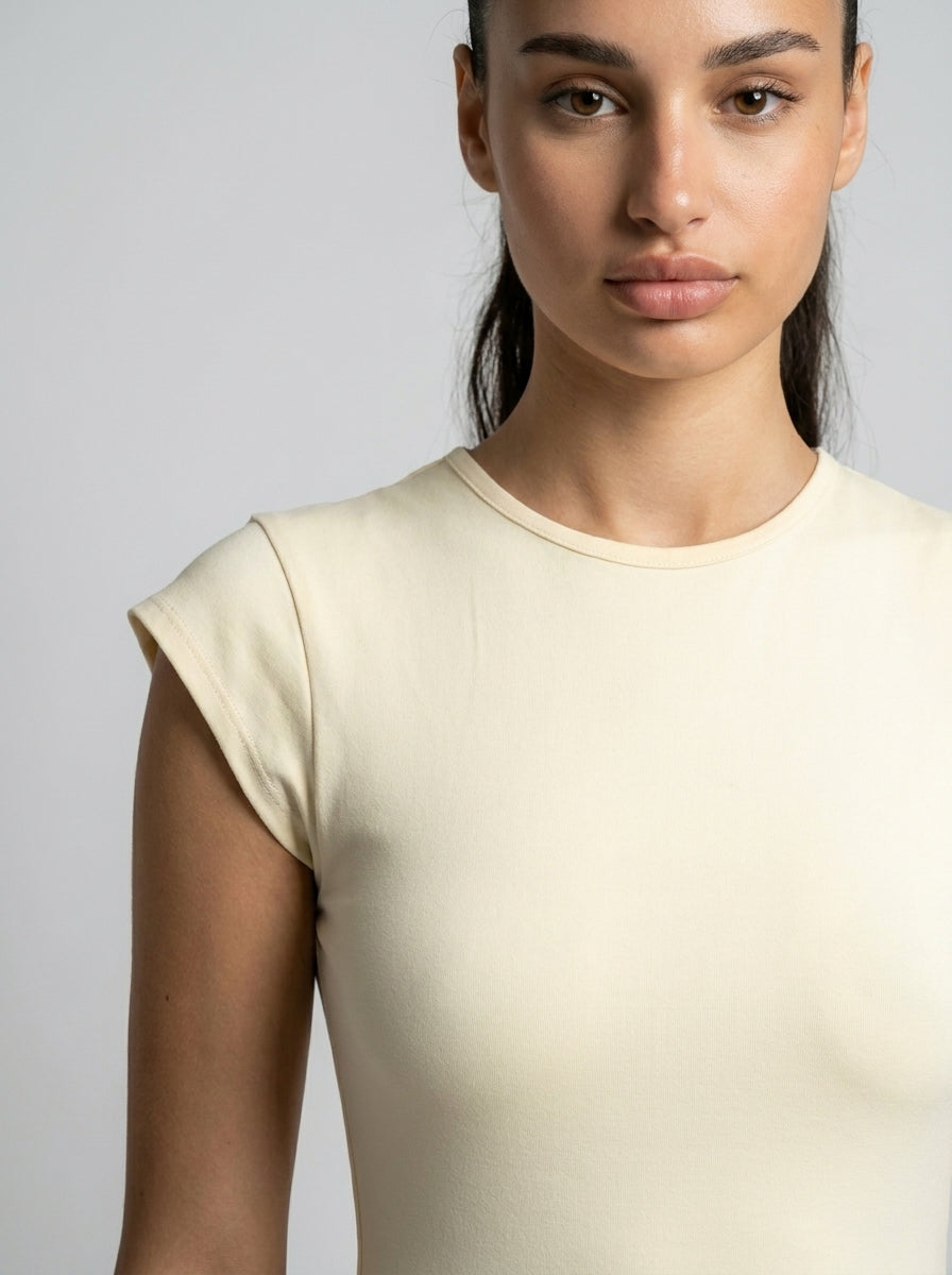 Sylvie Round Neck Cap Sleeve Maxi Dress in Cream