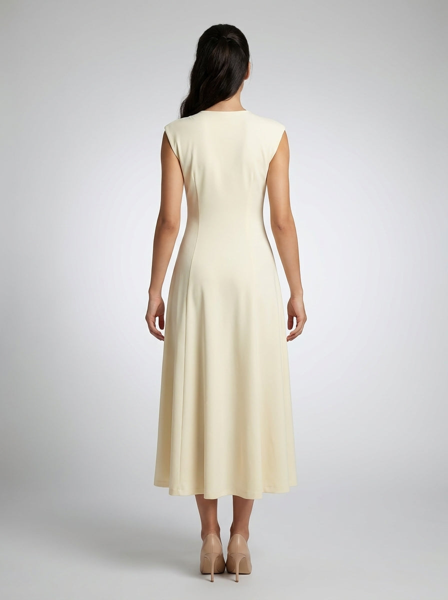 Sylvie Round Neck Cap Sleeve Maxi Dress in Cream