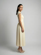 Sylvie Round Neck Cap Sleeve Maxi Dress in Cream