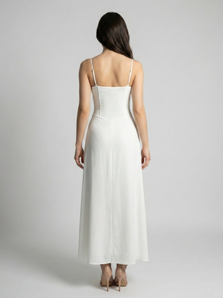 Leonie Sweetheart Tie Front Spaghetti Strap Maxi Dress in White