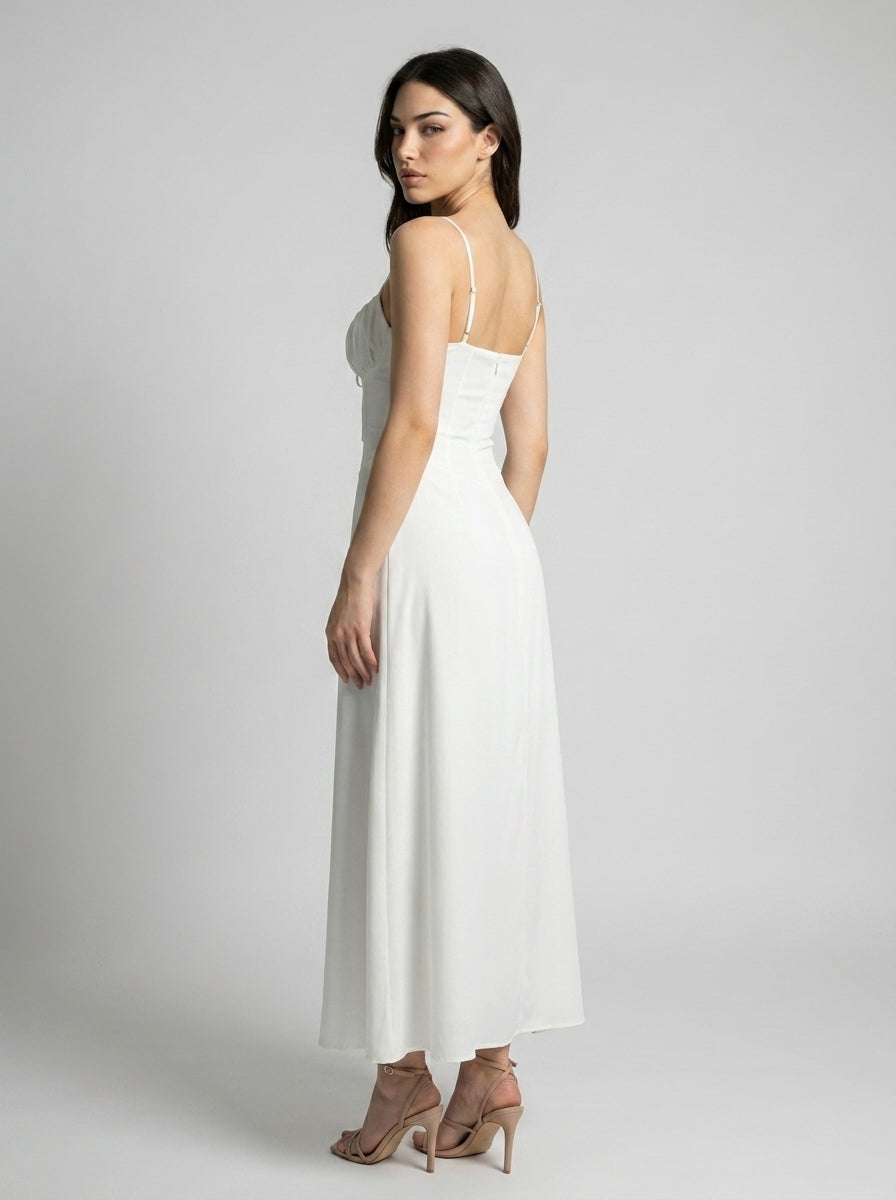 Leonie Sweetheart Tie Front Spaghetti Strap Maxi Dress in White
