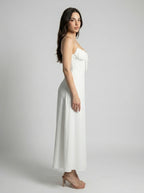 Leonie Sweetheart Tie Front Spaghetti Strap Maxi Dress in White
