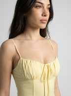 Leonie Sweetheart Tie Front Spaghetti Strap Maxi Dress in Yellow