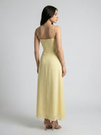 Leonie Sweetheart Tie Front Spaghetti Strap Maxi Dress in Yellow