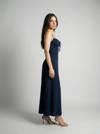 Leonie Sweetheart Tie Front Spaghetti Strap Maxi Dress in Navy