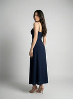 Leonie Sweetheart Tie Front Spaghetti Strap Maxi Dress in Navy