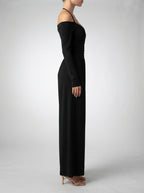 Ottilie Off-Shoulder Wrap V-Neck Wide Leg Jumpsuit in Black