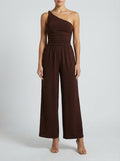 Delphine One Shoulder Wide Leg Jumpsuit in Brown