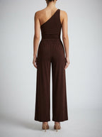Delphine One Shoulder Wide Leg Jumpsuit in Brown