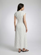 Solene Polka Dot Round Neck Cap Sleeve A Line Maxi Dress in Cream