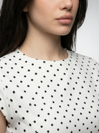 Solene Polka Dot Round Neck Cap Sleeve A Line Maxi Dress in Cream