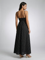 Wren Polka Dot Square Neck Spaghetti Strap Maxi Dress in Black