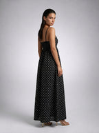 Wren Polka Dot Square Neck Spaghetti Strap Maxi Dress in Black
