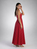 Wren Polka Dot Square Neck Spaghetti Strap Maxi Dress in Red