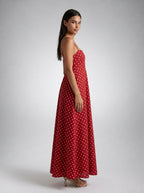 Wren Polka Dot Square Neck Spaghetti Strap Maxi Dress in Red