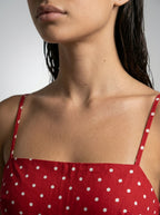 Wren Polka Dot Square Neck Spaghetti Strap Maxi Dress in Red