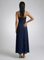 Wren Polka Dot Square Neck Spaghetti Strap Maxi Dress in Navy