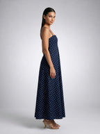 Wren Polka Dot Square Neck Spaghetti Strap Maxi Dress in Navy