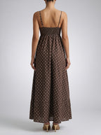 Wren Polka Dot Square Neck Spaghetti Strap Maxi Dress in Brown