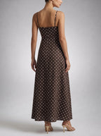 Wren Polka Dot Square Neck Spaghetti Strap Maxi Dress in Brown